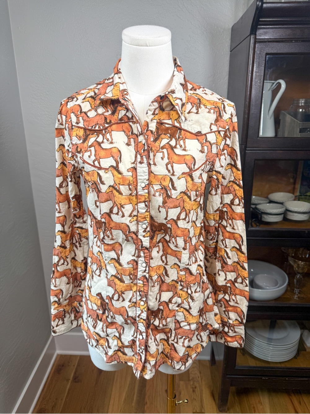 Tin Haul Horse Print Western Pearl Snap Shirt 100% Cotton Size S